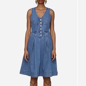 Avec LES filles Button Down Sleeveless Denim Midi Dress NWT